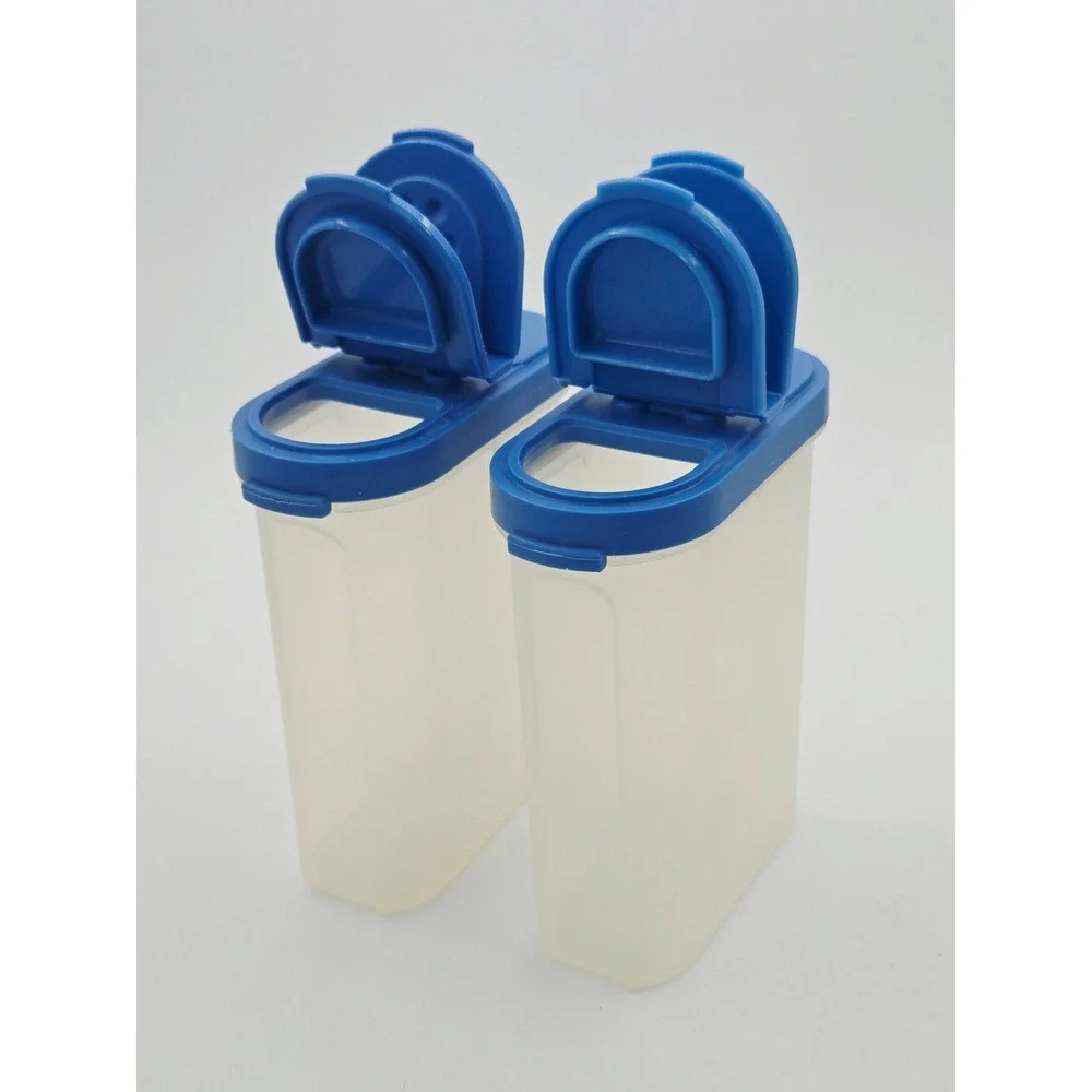 Tupperware Modular Mates Spice Shakers Set of 2 Large Blue Dual Flip Top Lids
